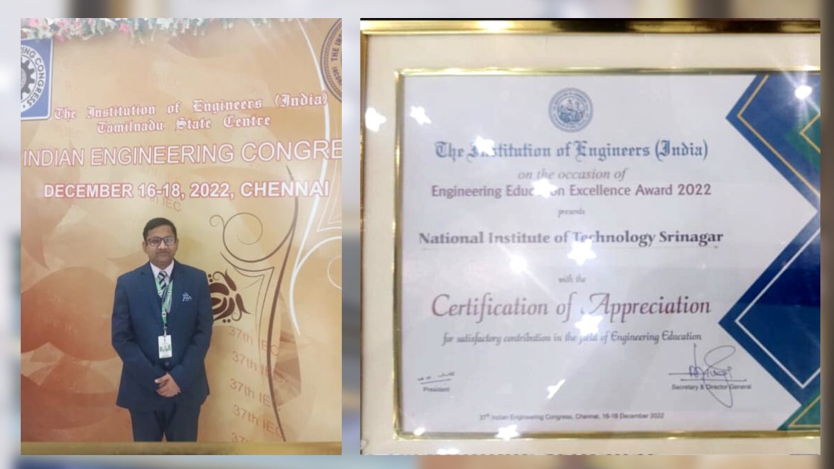 NIT Srinagar gets ‘Engineering Educational Excellence Award’ from IEI