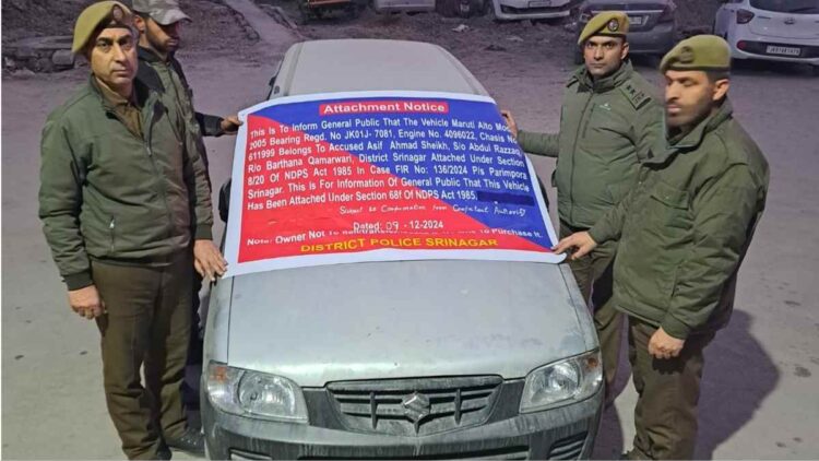Srinagar Police Seize Vehicle Acquired Through Narcotics Trade Srinagar Police Seize Vehicle Acquired Through Narcotics Trade