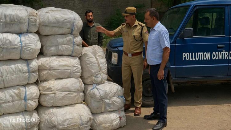 3.5 MT of Banned Polythene Seized in Tengpora Srinagar 3.5 MT of Banned Polythene Seized in Tengpora Srinagar